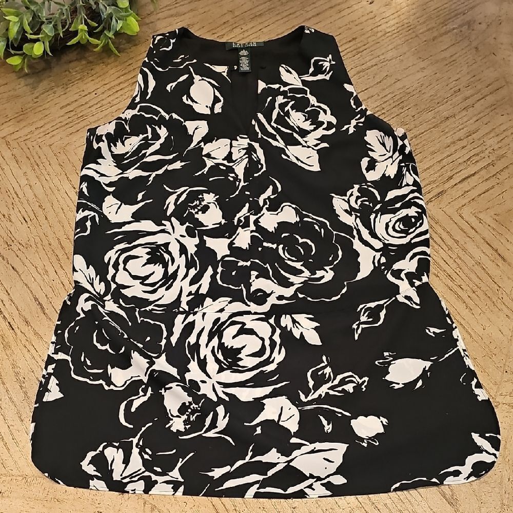 Ralph Lauren Black and White Patterned Top Size S